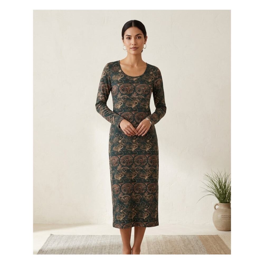 Peruvian Connection Ming Long Sleeve Cotton Blend Maxi Dress Artisan Bohemian